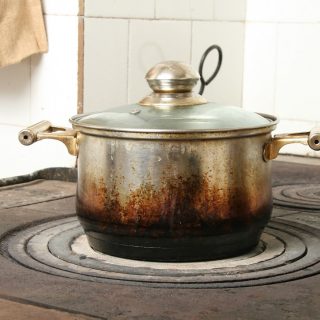 cooking pot on old kitchen stove